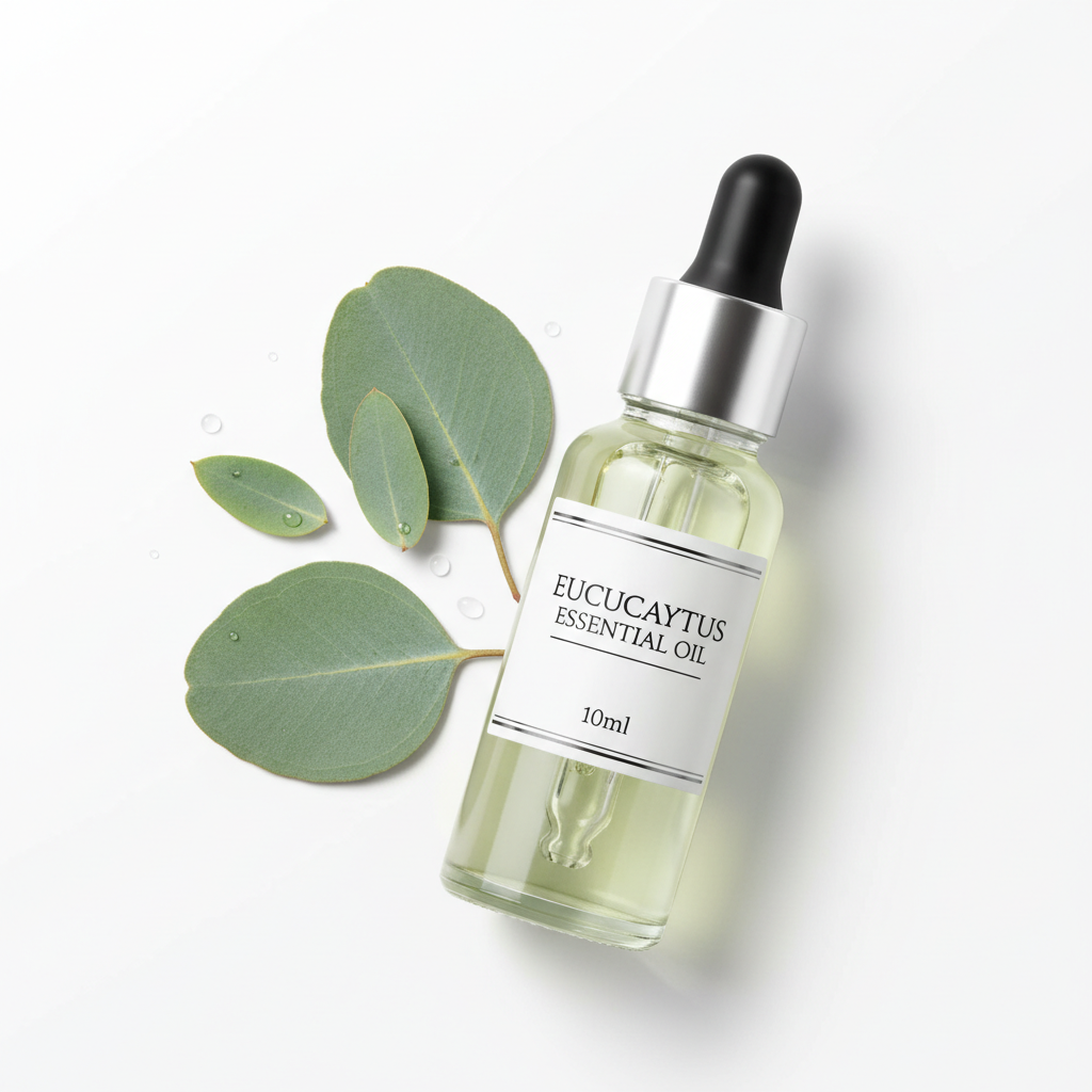 MieKit 10ml Eucalyptus Essential Oil bottle with eucalyptus leaves
